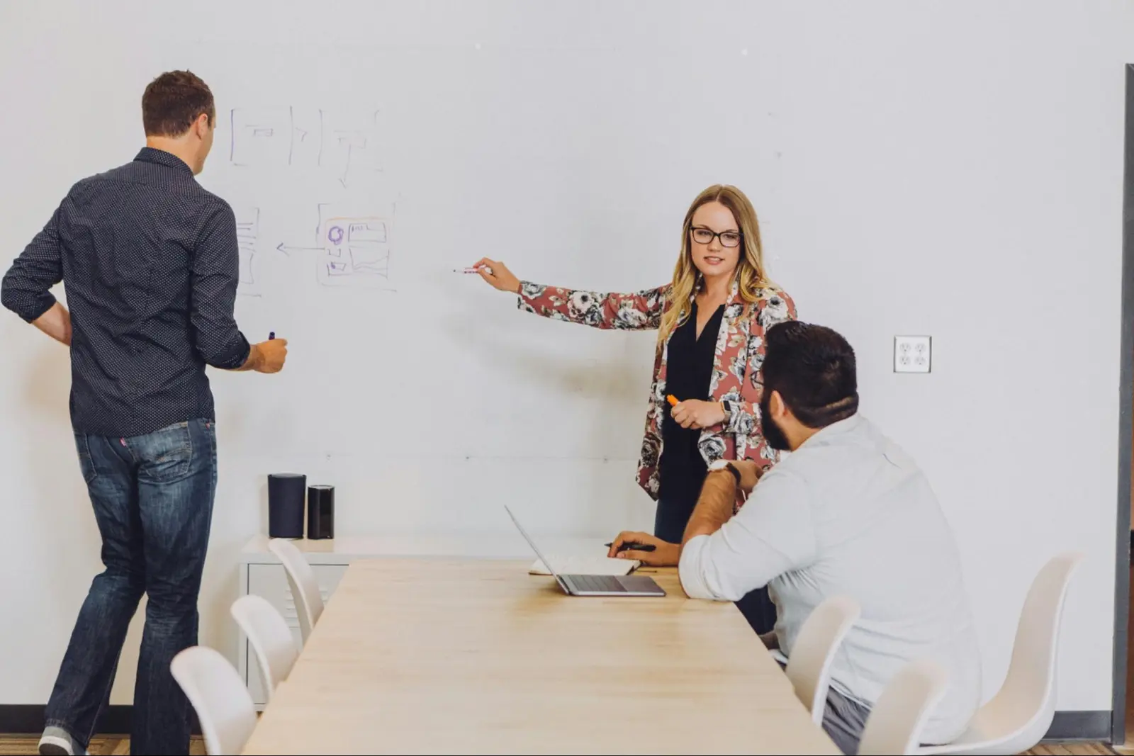 Marketing team planning its content strategy on a whiteboard