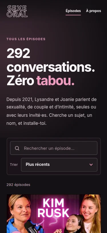 Page Épisodes de sxoral.com sur téléphone